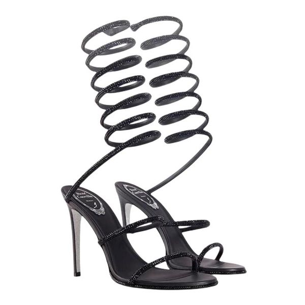 

rene caovilla cleo stiletto heels sandals luxurys designers crystal-embellished wraparound sandal heel women shoes dress shoe summer ladies, Black