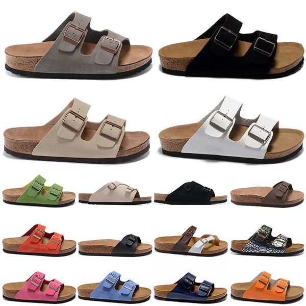 

2023 boston sandals summer cork flat slippers leather slides beach casual shoes boston clogs for women mens arizona mayari clog suede buckle, Black