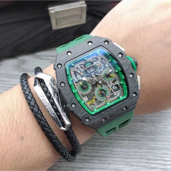 

professional super mechanical chronograph wrist watches rm50-03 men's series carbon fiber multi-function luminous designer amazing high, Slivery;brown