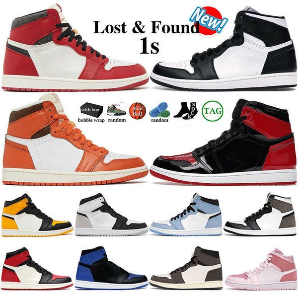 

1 with box men women basketball shoes starfish 1s lows lost found patent bred mid high reverse mocha stage haze shattered backboard trainers, Black