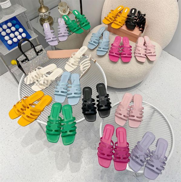 

designer slippers candy color women sandals roman slippers classic summer beach flip flops leisure miu mules ladies leather slipper, Black