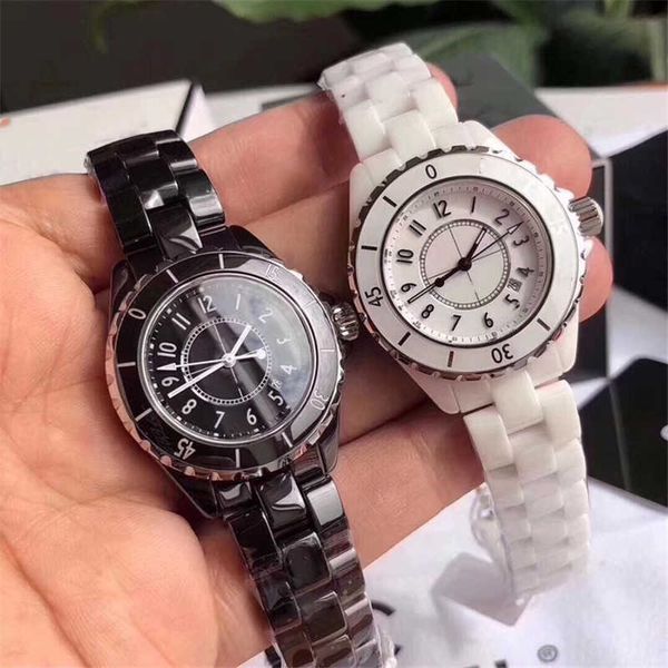 

women watch couple ceramic bracelet chain luxury dial face lady wristwatch, Slivery;black