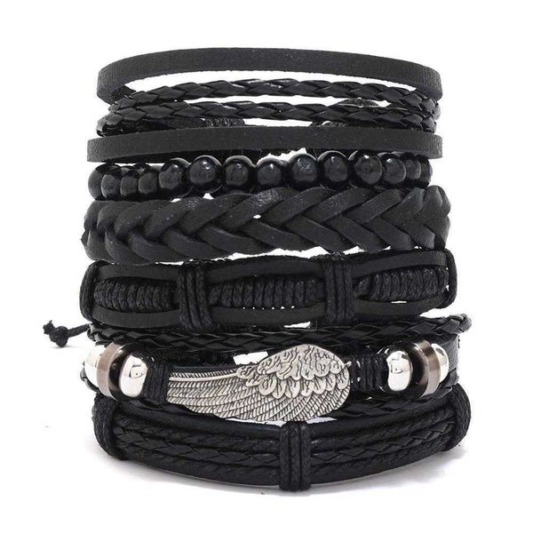 

ornament vintage weave mens leather bracelet diy combination set, Golden;silver
