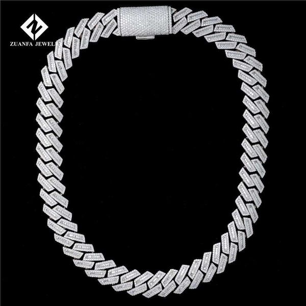 

18mm custom jewelry pass diamond tester vvs baguette moissanite cuban chain necklace iced out hip hop 10k gold cuban link chain, Silver