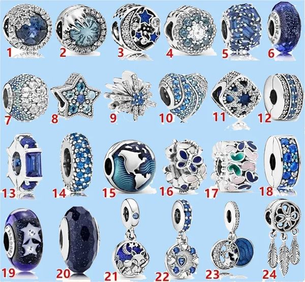 

925 silver beads charms fit pandora charm blue star charm style charm beads love heart blue, Black