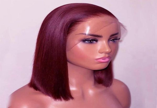 

closures 99j colored straight synthetic hair lace for black women wine red cosplay middle part burgundy bob with preplucked6849375, Black;brown