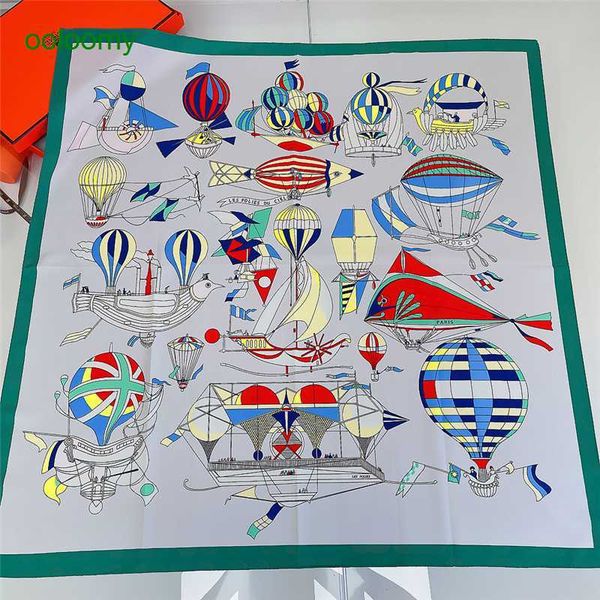 

hemres designer scarves new hand crimped women 90cm twill square animal better air balloon printed silk scarves shawls headbands, Blue;gray