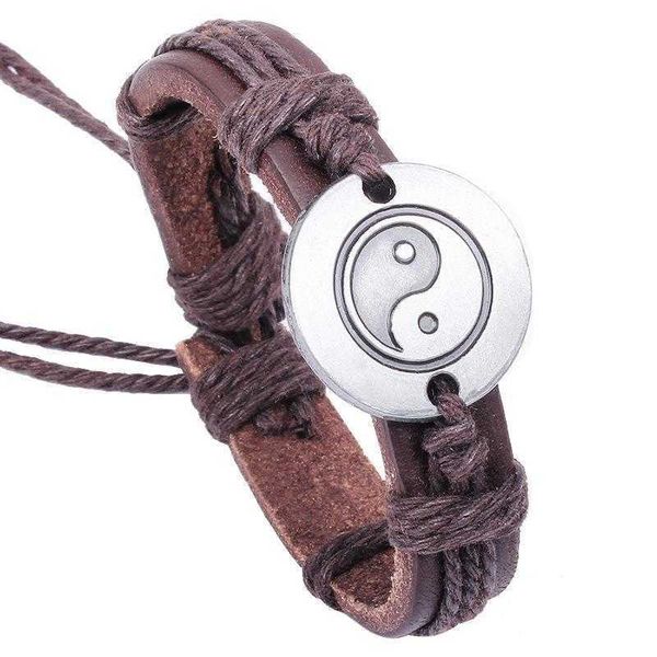 

taiji genuine leather bracelet creative personality retro alloy ornament cowhide wholesale of small articles, Golden;silver