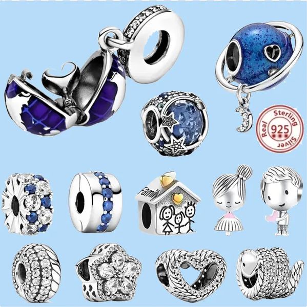 

925 silver beads charms fit pandora charm blue planet dangle boy girl family, Black