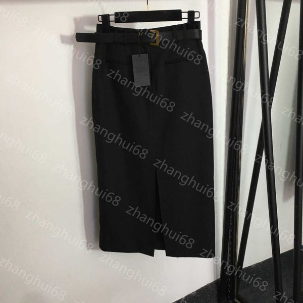 

23ss wrap skirt womens designer clothing designer skirts back letter embroidery pocket belt fold waist high waist slit half skirt women clot, Black