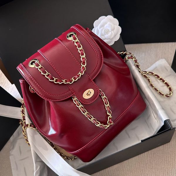 

23p women designer duma medium backpack bag vintage oil wax leather gold metal hardware matelasse chain large capacity 5 colors luxury handb