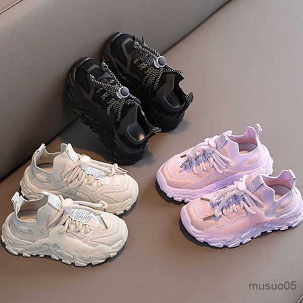 

athletic outdoor children sports shoes autumn new boys girls breathable running shoes kids fashion flying woven sneakers baby soft shoes, Black