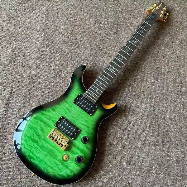 

electric guitar green color maple wood 6 stings ebony fingerboard