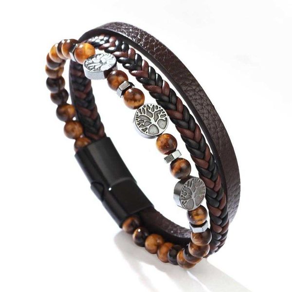 

more than tiger eye bracelet braided leather rope tree metal accessories magnetic snap hand jewelry, Golden;silver