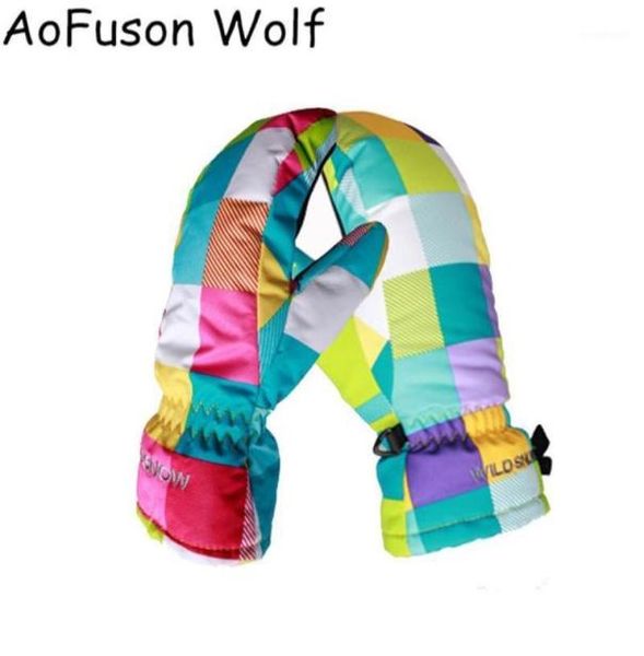 

childrens warm ski gloves winter snow windproof waterproof breathable plaid printing full finger gloves for boy girls guantes16665760