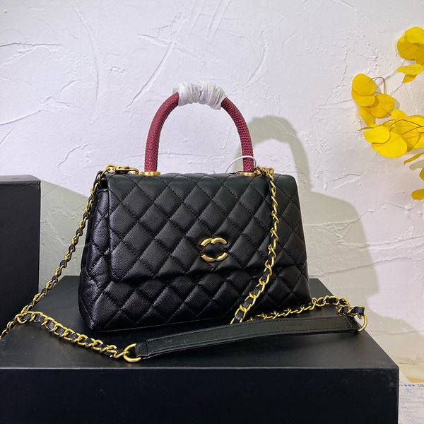 

women portable crossbody bag shoulder bag solid color caviar oxskin bag with handle handbag silver hardware turn button princess bags makeup