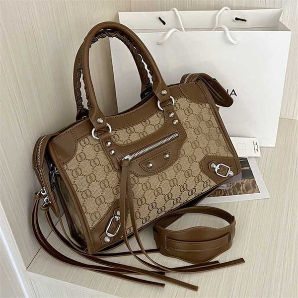 

17% off 2023 fashion handbag ins trendy letter tote new korean texture rivet handbag one shoulder women's bag