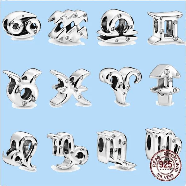 

925 silver beads charms fit pandora charm twelve constellations charm name bead, Black