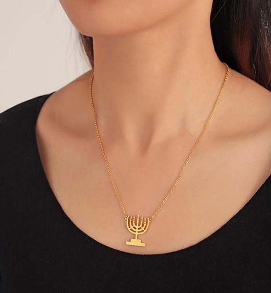 

pendant necklaces hanukkah lamp candles necklace chanukah menorah shaped stainless steel jewelry candlestick women3783758, Silver