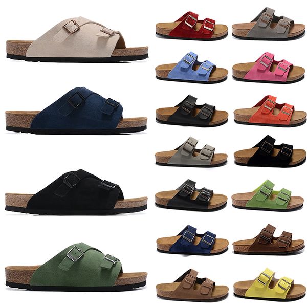 

luxury designer slippers boston clogs sandals cork fashion leather platform slides dhgates birkns men women casual buckle flat shoes 36-45, Black