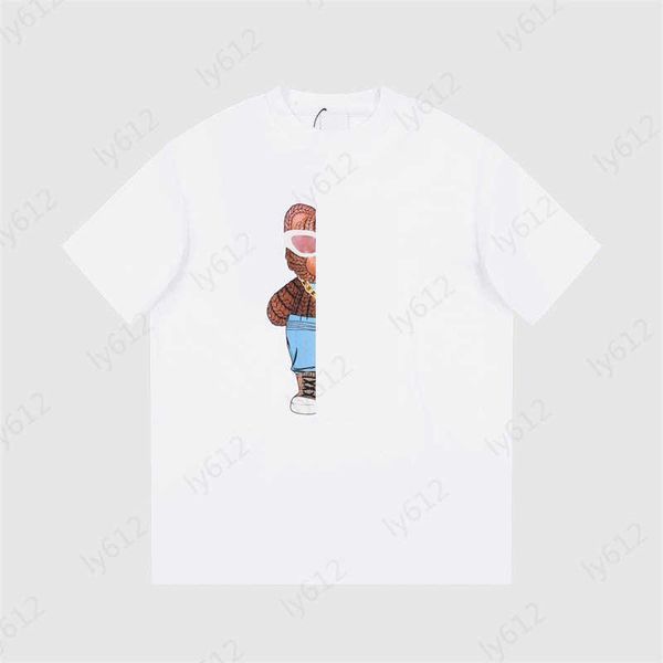 

summer white mens designer t shirts trendy cartoon bear three-dimensional printing pattern design pure cotton fabric round neck t-shirt male, White;black