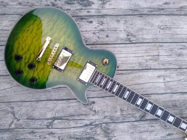 

new factory customized green quilted glossy electric guitar