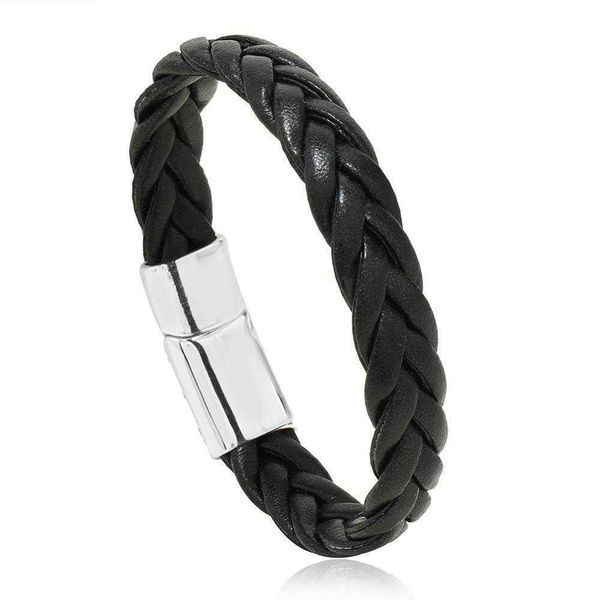 

woven leather bracelet fashion mens magnetic snap ornament, Golden;silver