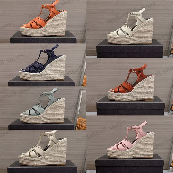 

shoes sandals designer wedge yslity espadrilles women high heel 10.5cm natural perforated calf leather heels lady slides platform dress 35-4