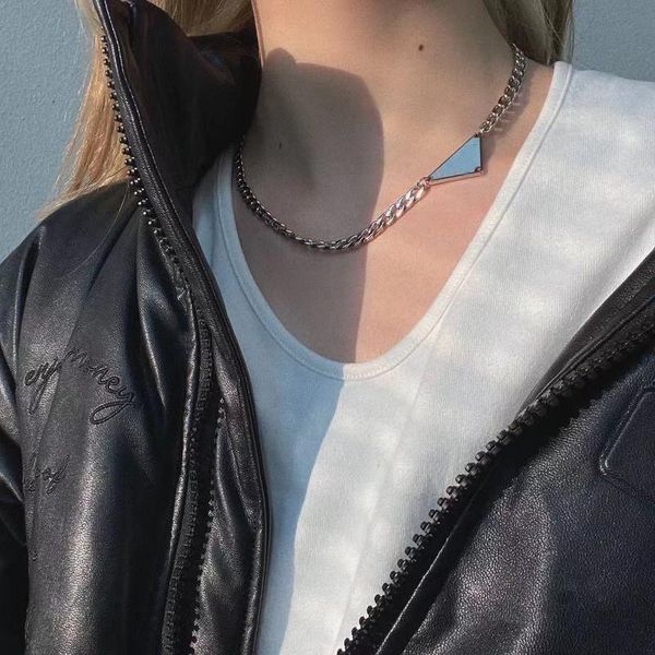 

luxury design pendant necklaces fashion for man woman inverted triangle letter designer necklace trendy personality clavicle chain designer, Silver