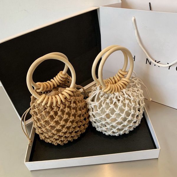 

evening bags summer straw woven beach bag rattan ladies purses handbag wrist pack women handle female bucket tote knit travel 230510