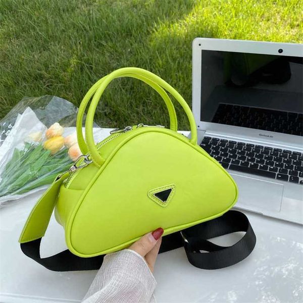 

19% off 2023 fashion new internet celebrity women's soft leather bowling handbag embossed wide shoulder strap triangle portable diagona