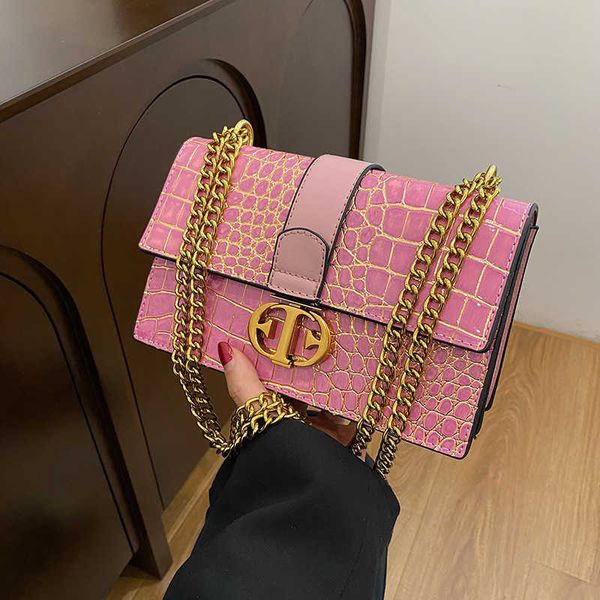 

50% off 2023 handbag s new crocodile pattern fashion chain women's one shoulder crossbody small square bag