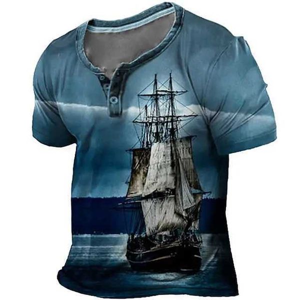 

rukas shirt henry t-shirt graphic boat henry clothing 3d printing outdoor casual short sleeve button down coat printing fashion original pat, White;black