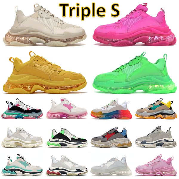 

2023 triple s men women designer shoes 17fw paris old grandpa loafers vintage luxury triple-s trainers clear sole crystal bottom sneakers ou, Black