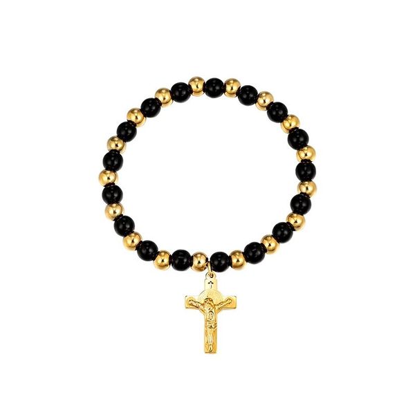 

american beaded bracelet cross pendant for male and female couples street fashion hip hop charm jewelry, Black