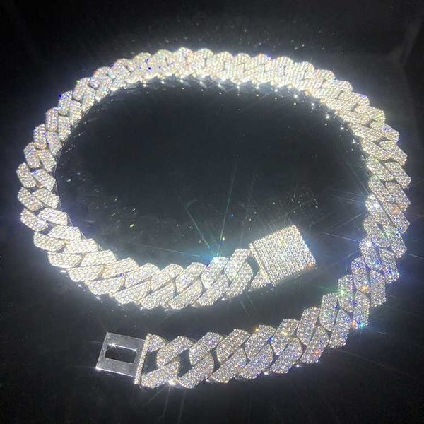 

suitable for daily wear s925 silver with 5a cz diamond 3rows 15mm necklace cuban link man chain