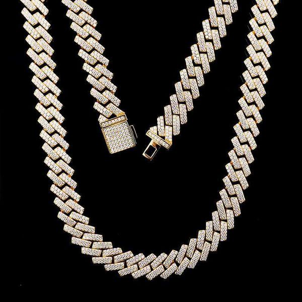 

bling cadena choker iced out cz jewelry vvs diamond men 12mm miami cuban link chain moissanite necklace for hip hop rapper life, Silver