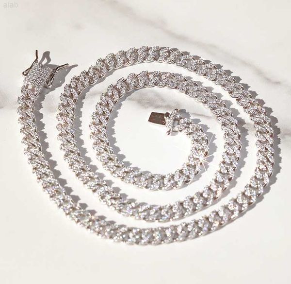 

fashion style single row 6mm 10mm ice out moissanite necklace 925 solid silver cuban link chain rapper hip hop necklace