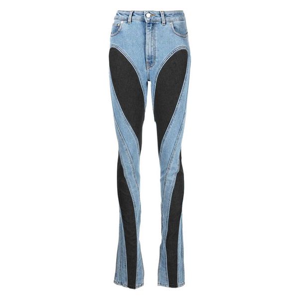 

women's jeans designer new niche design collision splicing denim pants thin long legs high waist long section jeans, Blue