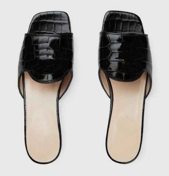 

woman sandal flats low heel slipper slide nojum slipper blondie crocodile slide outdoor flats beach luxury designer with box eu35-42, Black