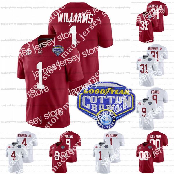 

american college football wear custom alabama crimson tide jersey college football 2021 cotton bowl 1 jameson williams 31 will anderson jr., Black