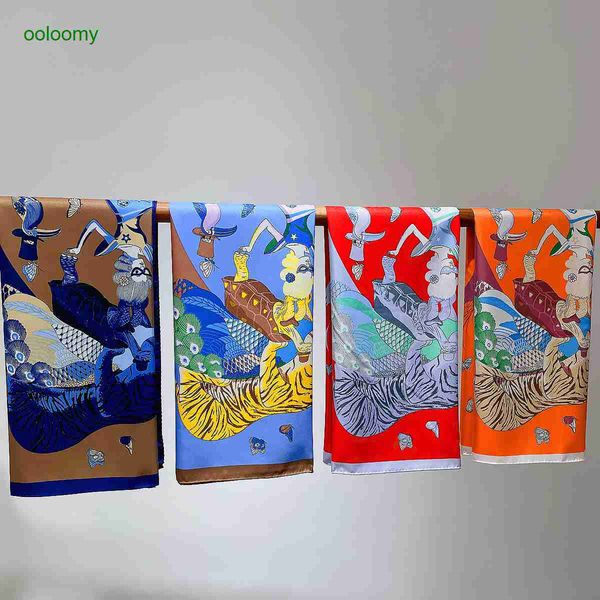 

hemres designer scarves summer new 90 twill large square animal simulation silk scarf 2023 versatile black and white decorative headband for, Blue;gray