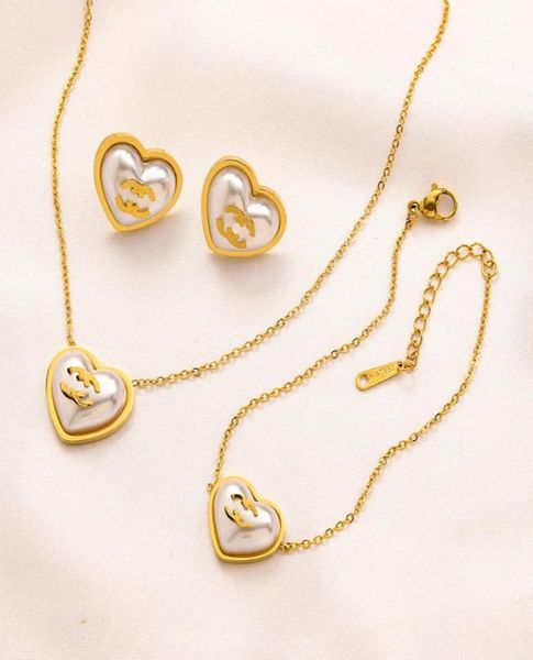 

18k gold plated pendant necklaces luxury brand designers pearl couple circle fashion women stainless steel necklaces wedding party3267478, Silver