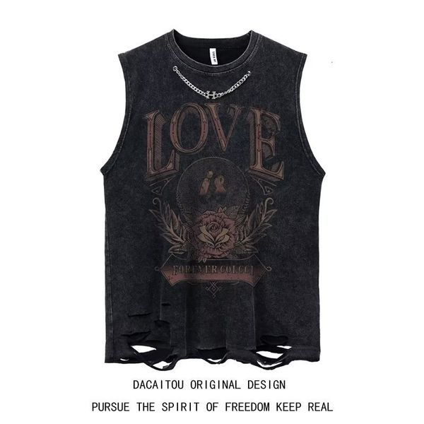 

men' tank 4 designs vest gothic style crop punk heavy metal cropped casual harajuku demon black vintage washed summer streetwear 2305, White;black