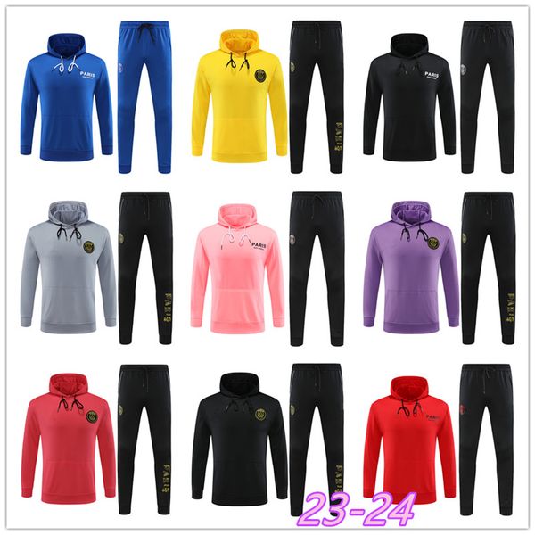 

tracksuits 23 24 paris tracksuit 2023 2024 soccer jersey kids and men paris hoodie training suit long sleeve football kit uniform chandal bo, Black