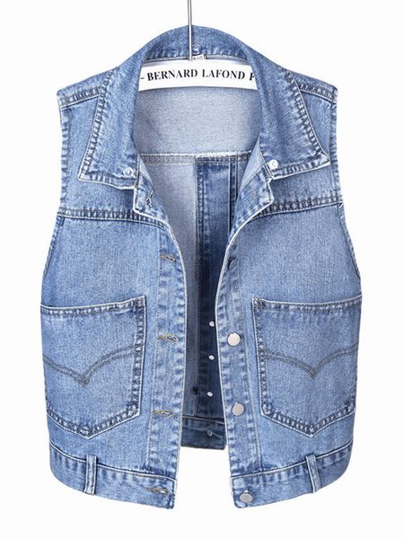 

women's vests women's denim vest blue sleeveless female jacket korean slim jeans coat single-breasted short waistcoat summer 23051, Black;white