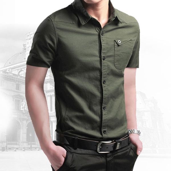 

men's casual shirts summer 100% cotton shirts for men breathable military men shirts short sleeve slim men's shirts men brand clot, White;black