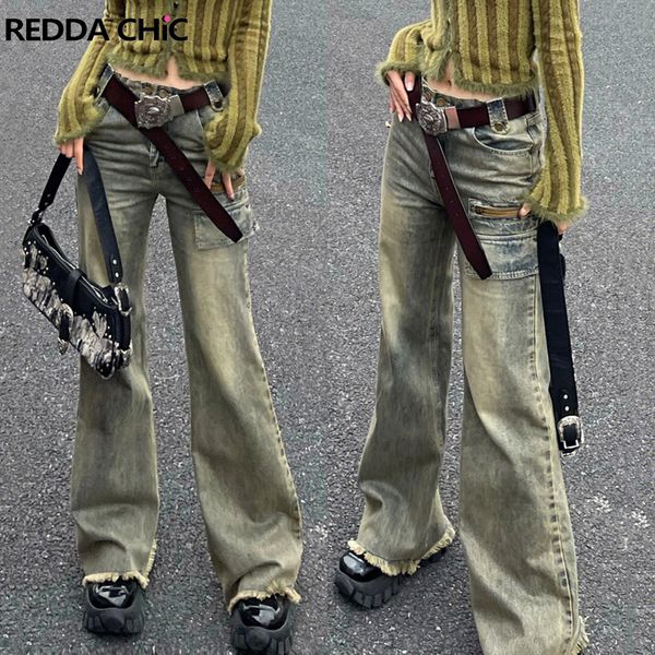 

women s jeans reddachic vintage y2k baggy women raw hem wide leg fairy grunge ladies trousers high street harajuku acubi fashion pants 23051, Blue
