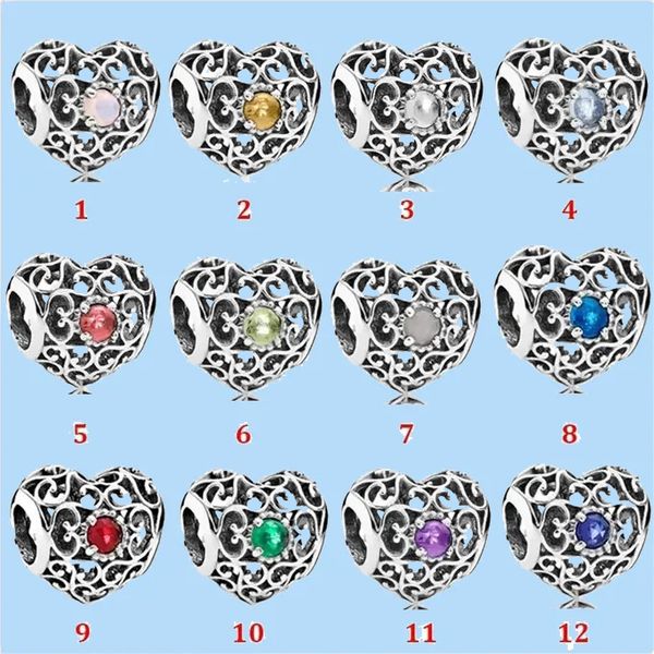 

925 silver beads charms fit pandora charm heart-shaped hollow pendant for birthday in december beads, Black