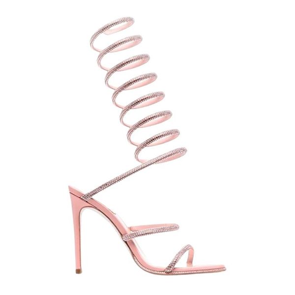 

rene caovilla cleo stiletto heels sandals luxurys designers crystal-embellished wraparound sandal heel women shoes dress shoe summer ladies, Black